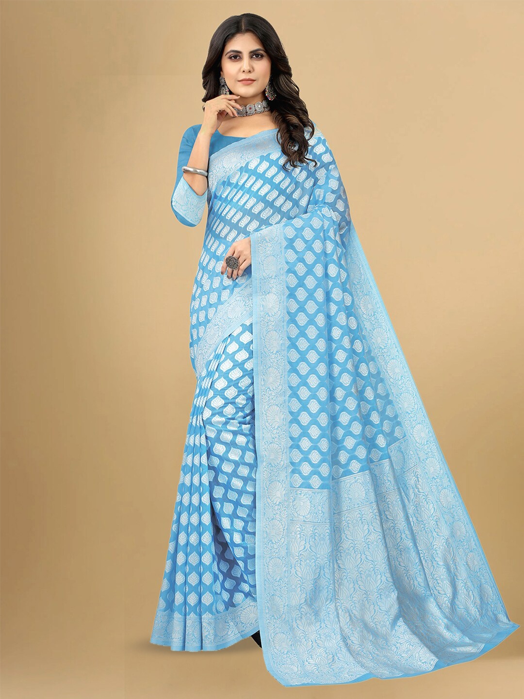 

KALINI Ethnic Motifs Woven Design Zari Banarasi Saree, Blue