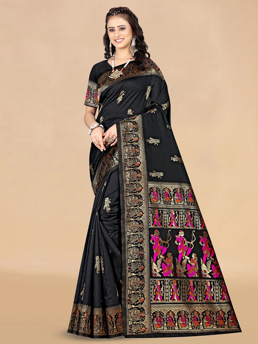 

KALINI Ethnic Motifs Woven Design Zari Banarasi Saree, Black