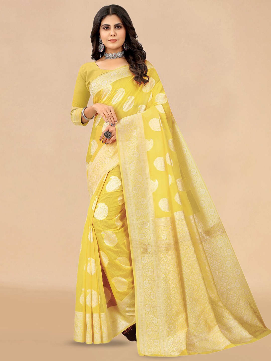 

KALINI Ethnic Motifs Woven Design Zari Banarasi Saree, Yellow