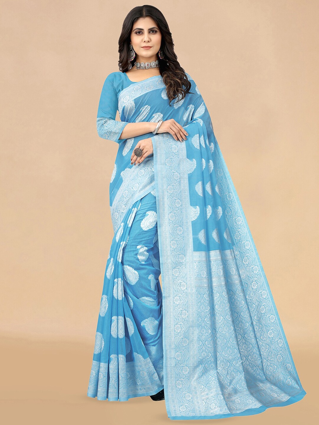 

KALINI Paisley Woven Design Zari Banarasi Saree, Blue