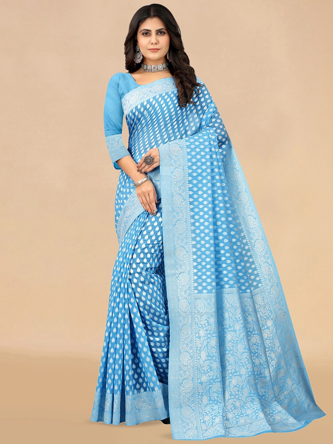 

KALINI Ethnic Motifs Woven Design Zari Banarasi Saree, Blue