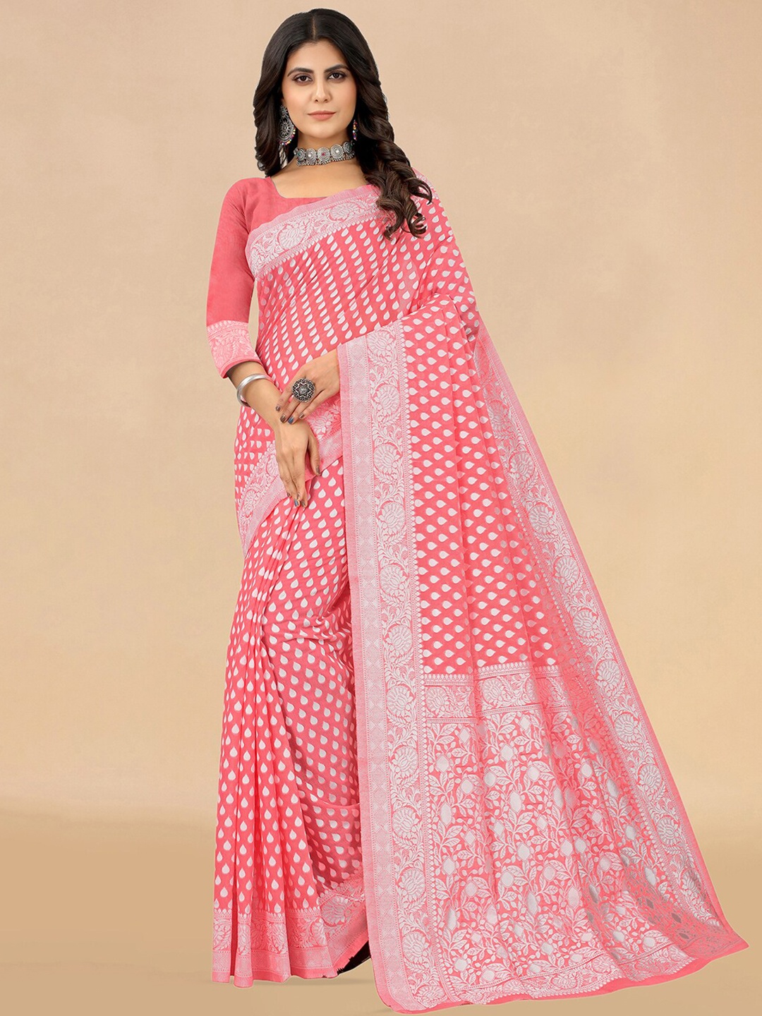 

KALINI Ethnic Motifs Woven Design Zari Banarasi Saree, Pink