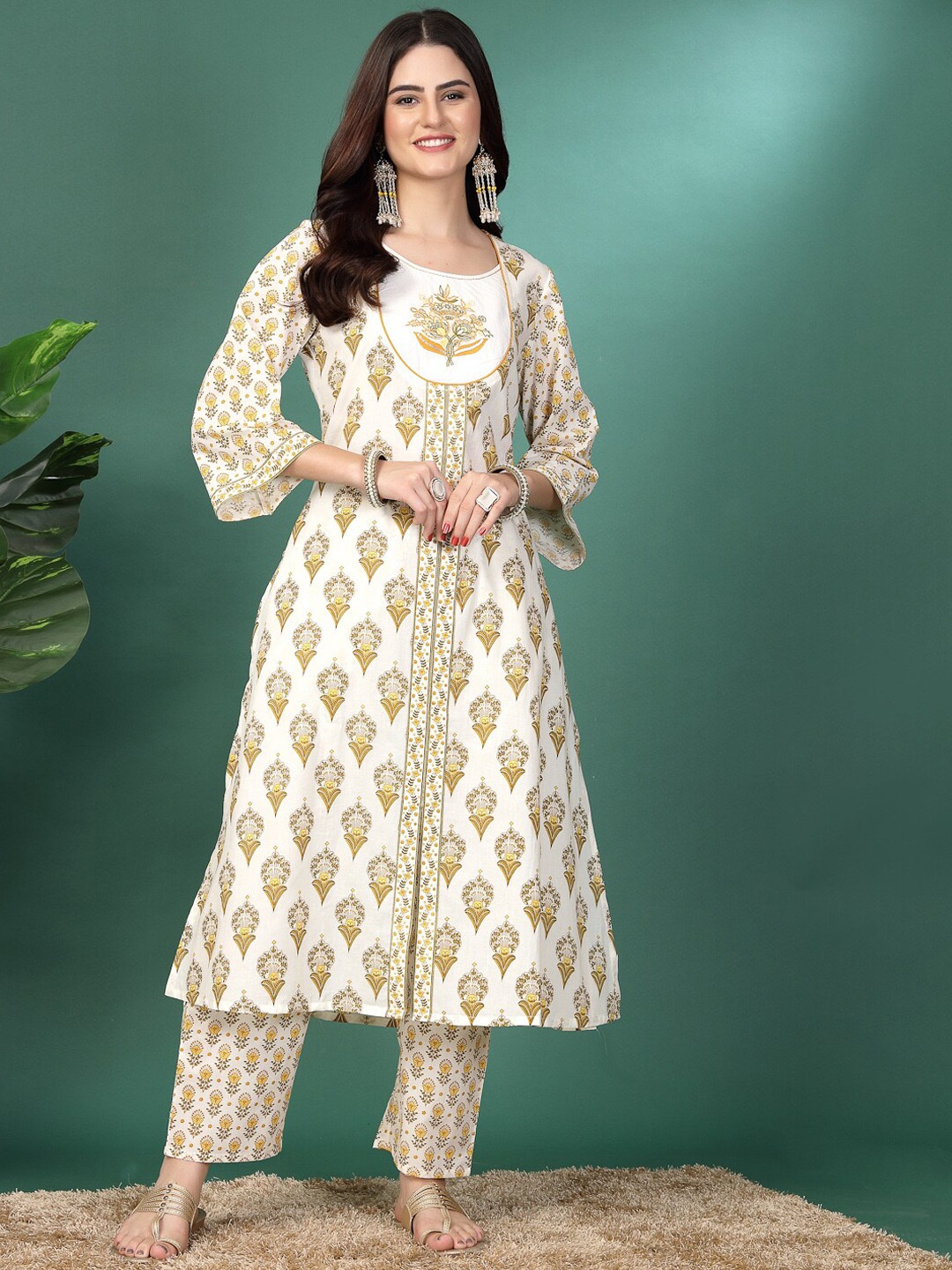 

Nayam By Lakshita Floral Printed Regular Kurta with Palazzos, Mustard