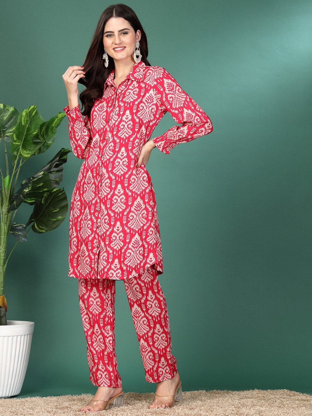 

Nayam By Lakshita Printed Tunic With Trousers, Fuchsia