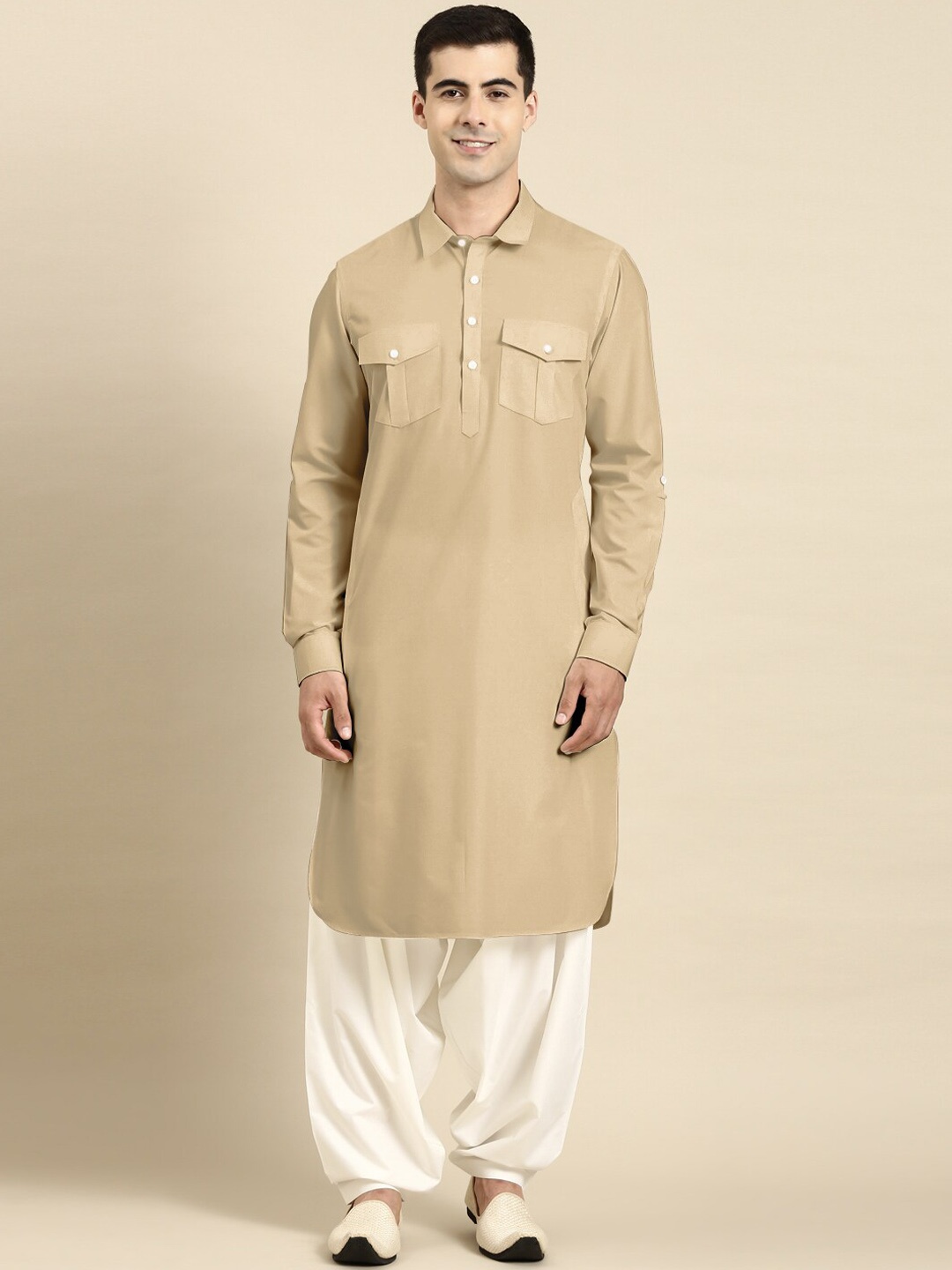 

TheEthnic.Co Regular Pure Cotton Kurti with Salwar, Beige