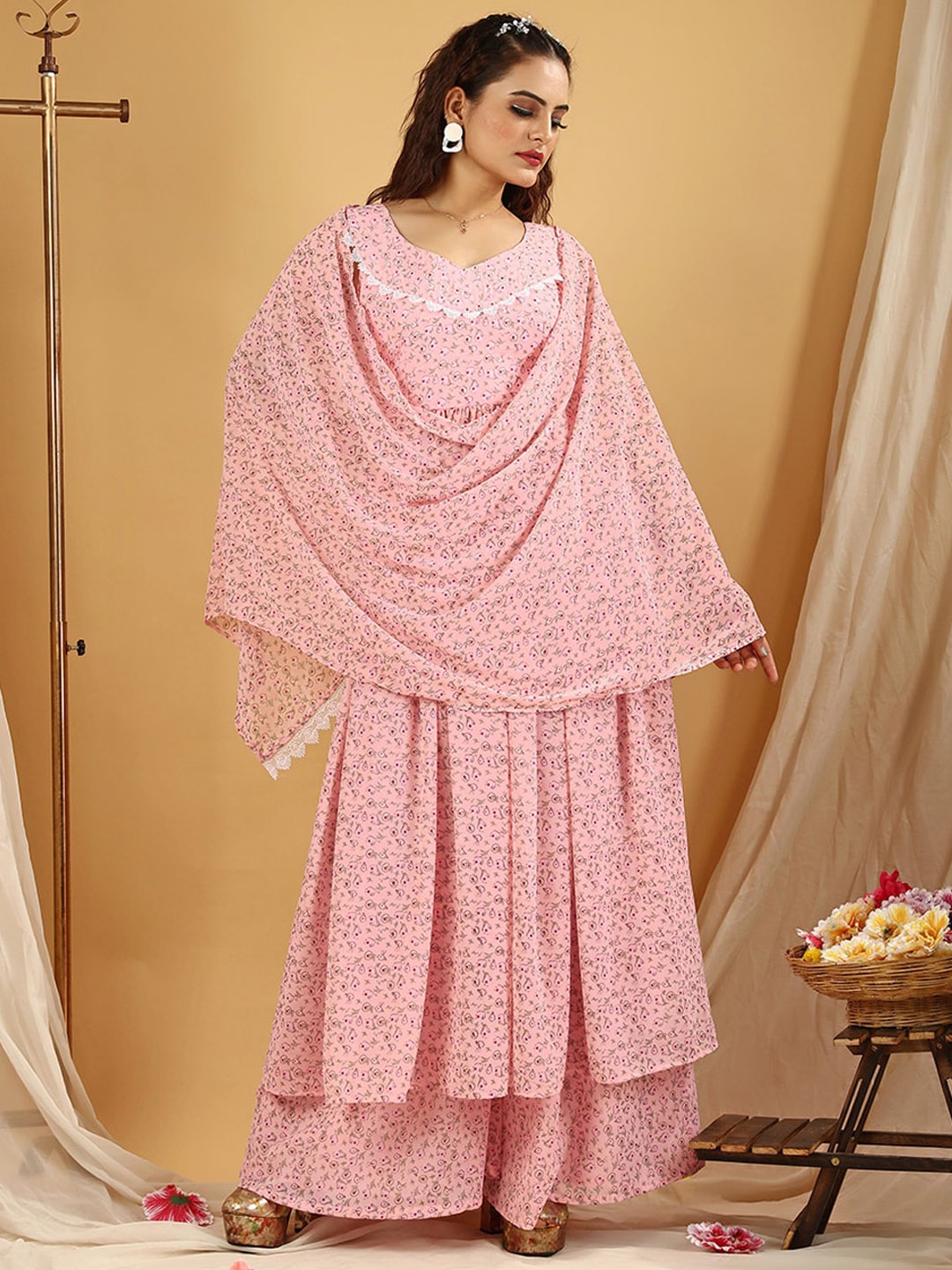 

KALINI Floral Printed Regular Kurta with Palazzos & Dupatta, Pink