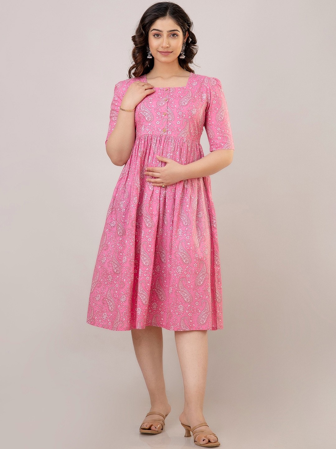 

CELEBRAVO Floral Printed Cotton Maternity Dress, Pink