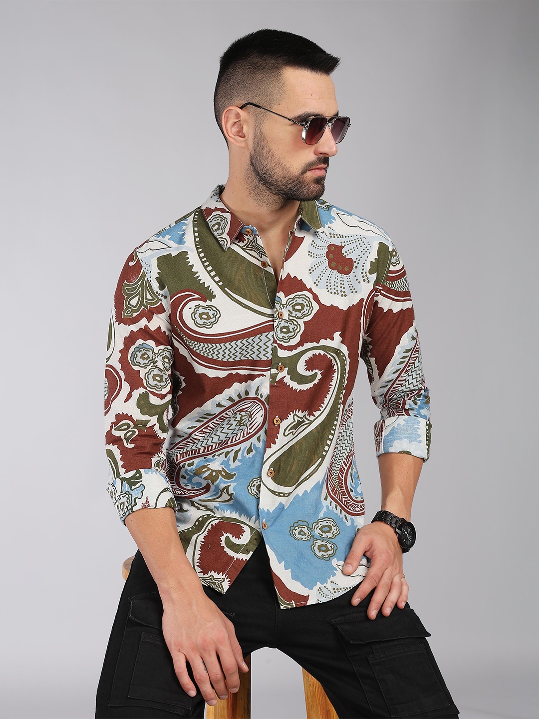 

HERE&NOW Slim Fit Floral Opaque Printed Cotton Casual Shirt, Maroon