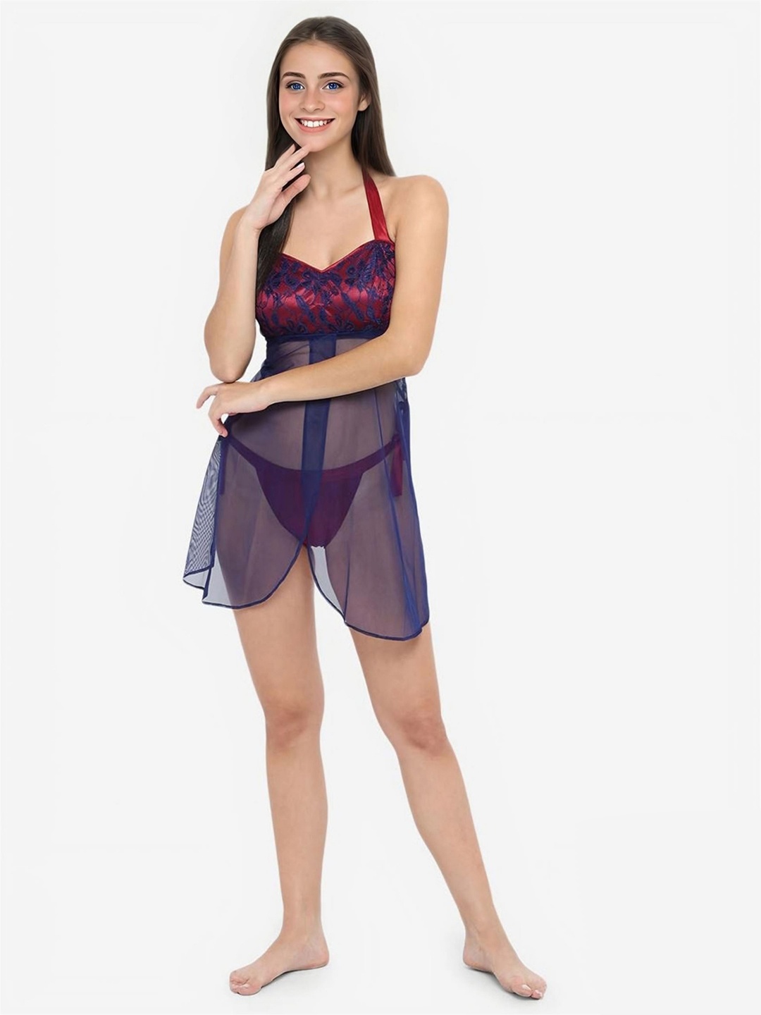 Hill Islands Plus Size Babydoll With Brief, Maroon