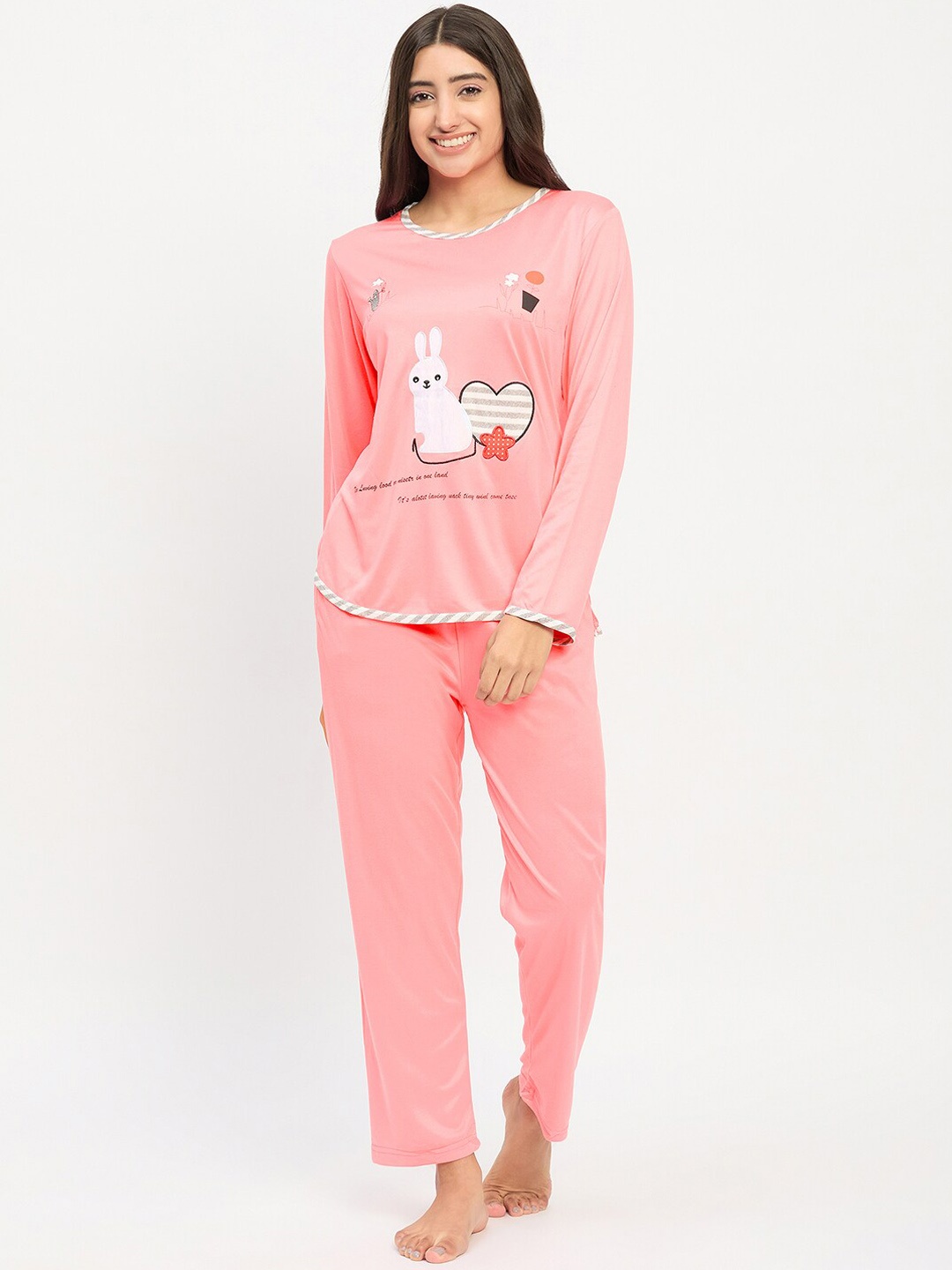 

Camey Graphic Printed Long Sleeves Night Suit, Pink