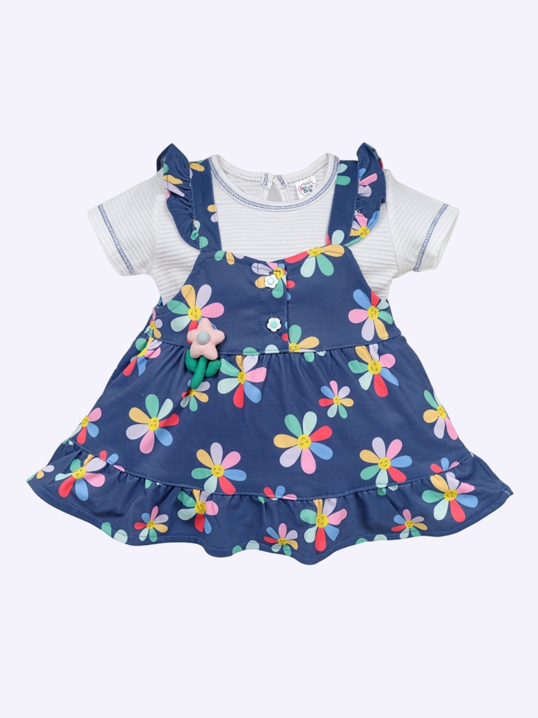 

Babys Day Infant Girls Printed Cotton Dress, Blue