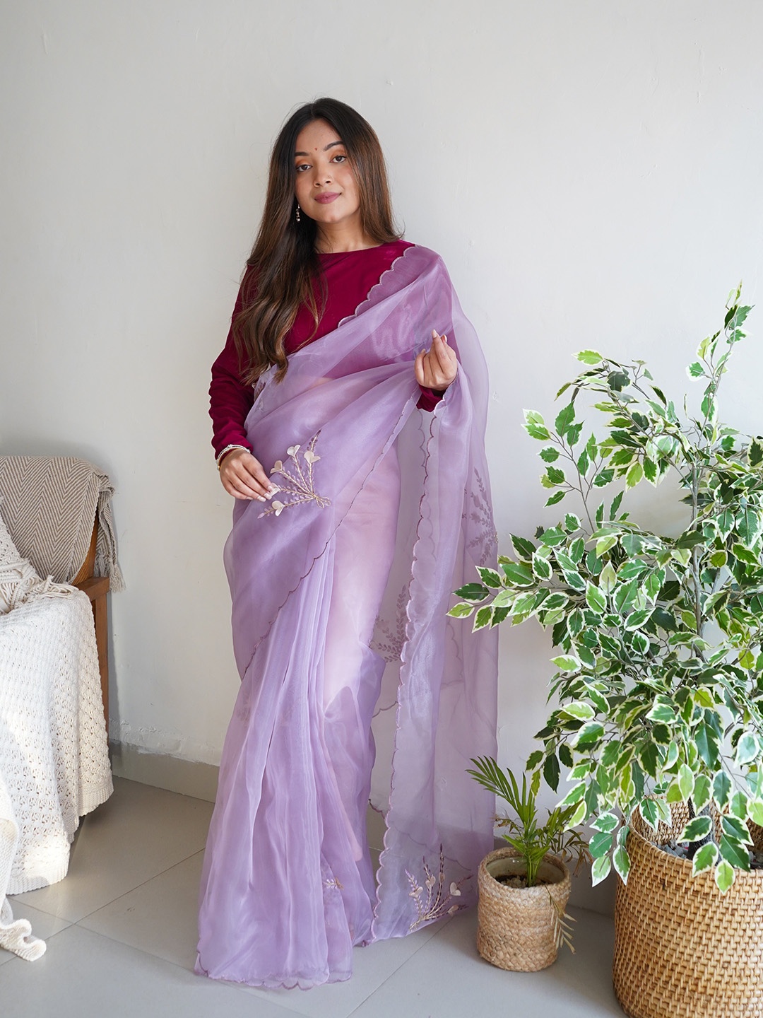 

SAREESBYCHIRAG Patchwork Organza Saree, Lavender