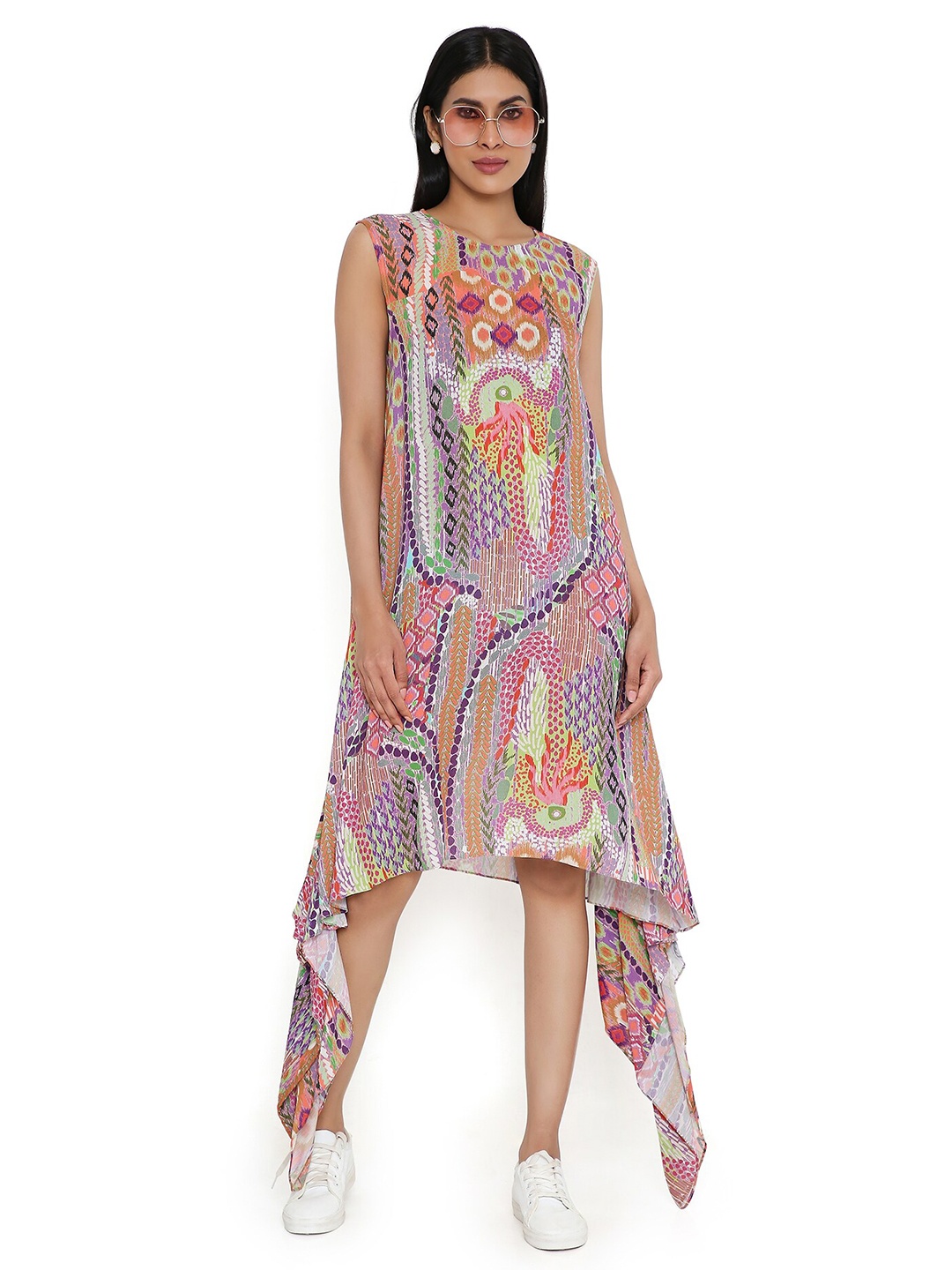 

PS PRET BY PAYAL SINGHAL Print Round Neck Cotton A-Line Dress, Brown