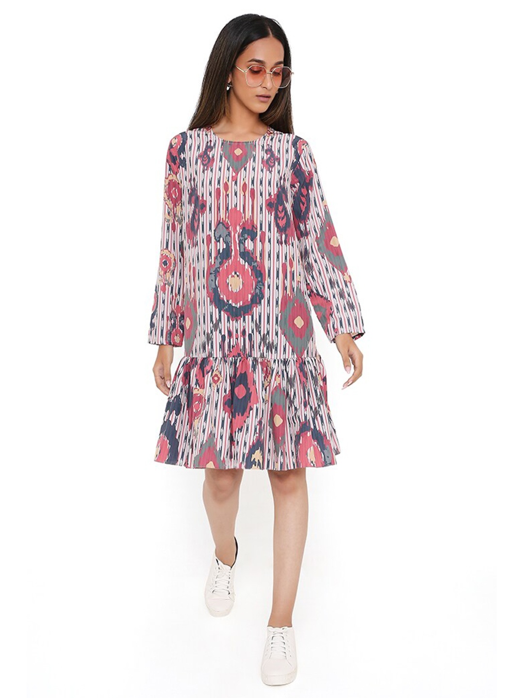 

PS PRET BY PAYAL SINGHAL Abstract Printed Round Neck A-Line Dress, Red