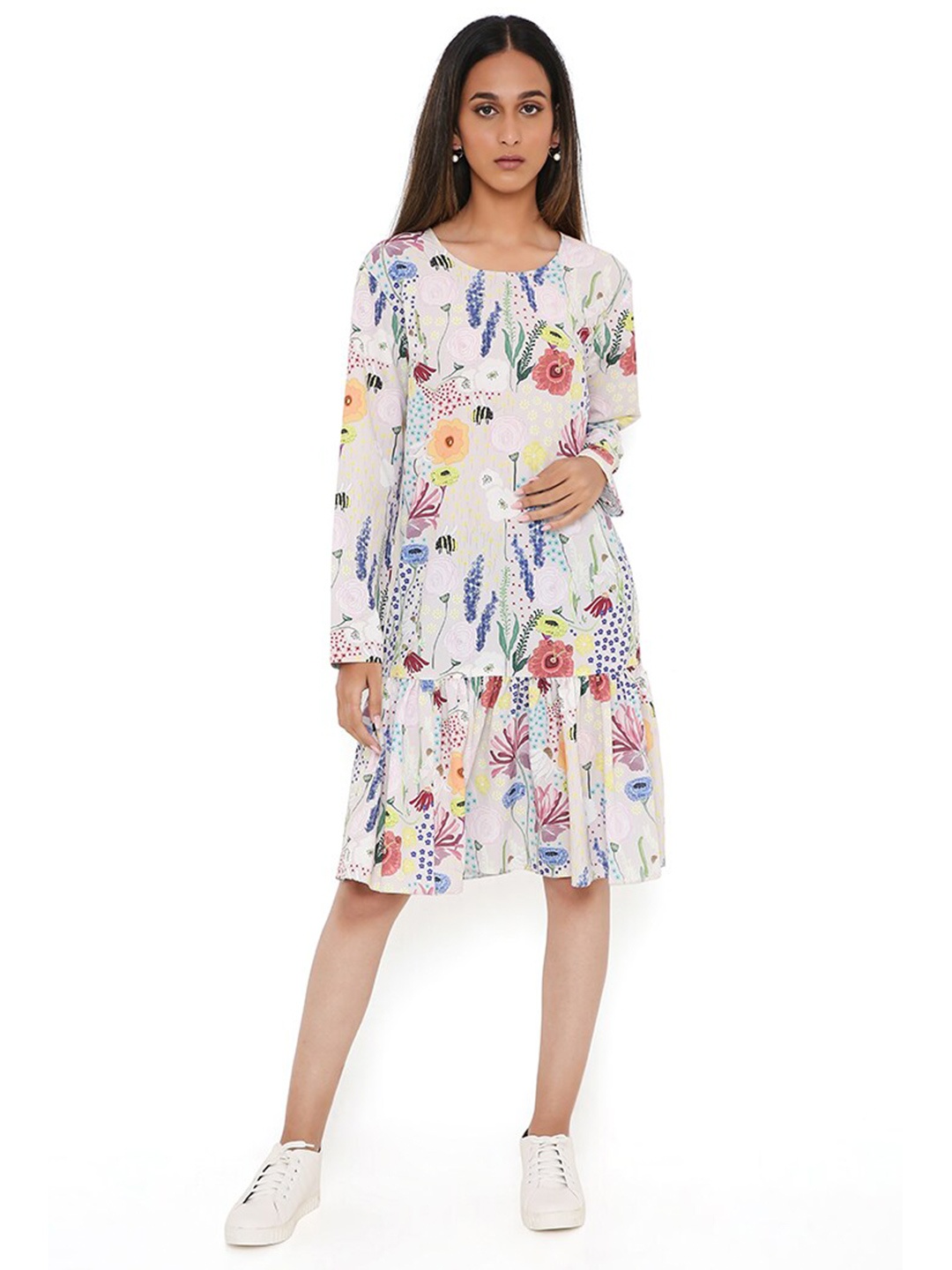 

PS PRET BY PAYAL SINGHAL Floral Printed Round Neck A-Line Dress, Off white