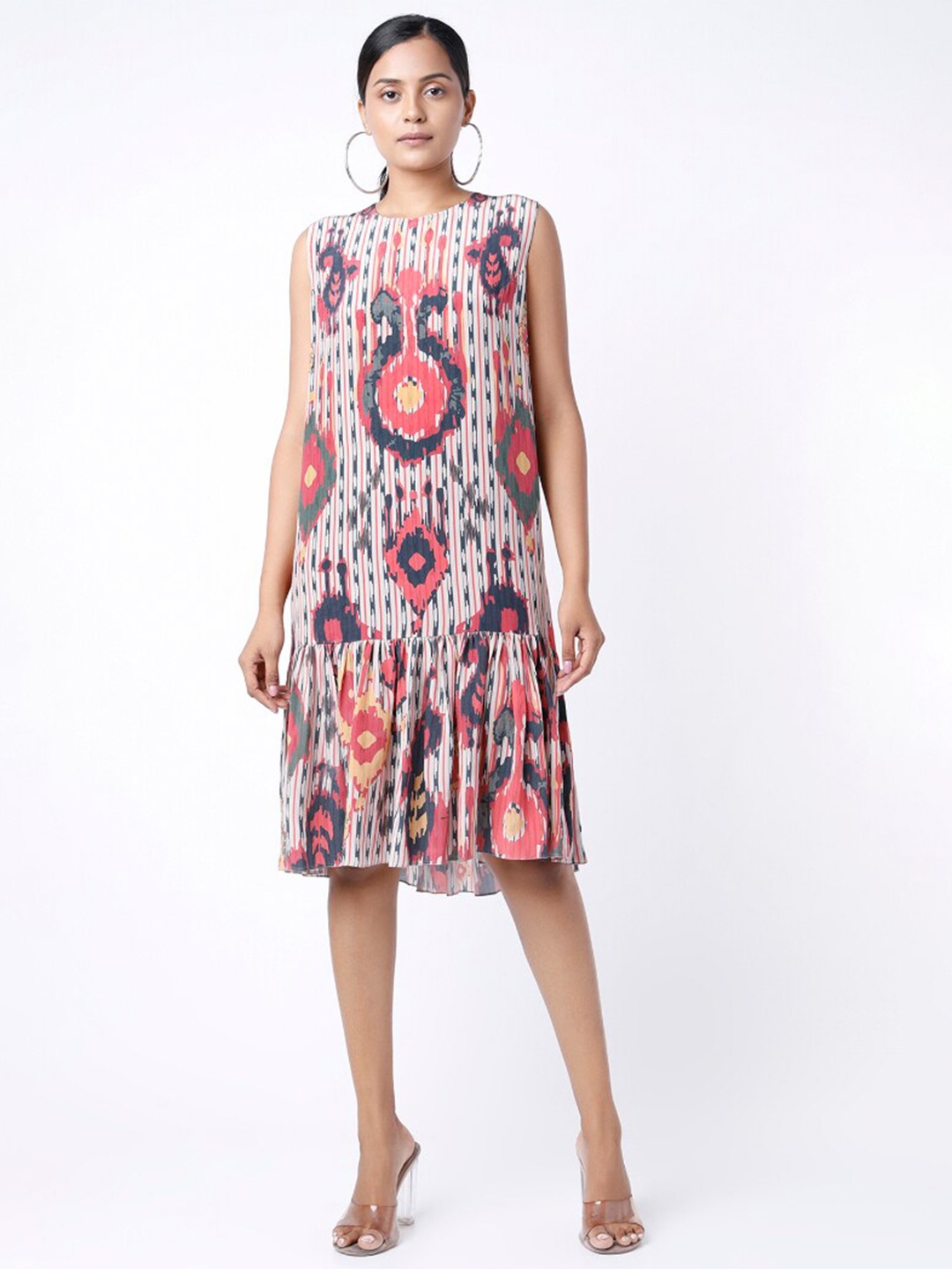 

PS PRET BY PAYAL SINGHAL Abstract Printed Round Neck A-Line Dress, Pink