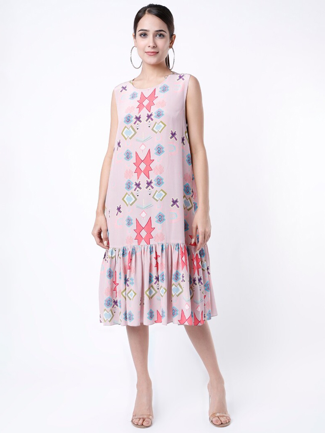 

PS PRET BY PAYAL SINGHAL Ethnic Print Sleeveless Crepe A-Line Dress, Pink