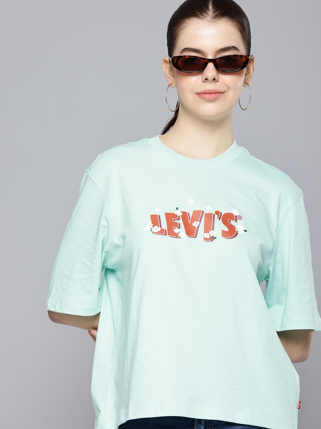 

Levis Brand Logo Printed Drop-Shoulder Sleeves Pure Cotton Oversized T-shirt, Blue