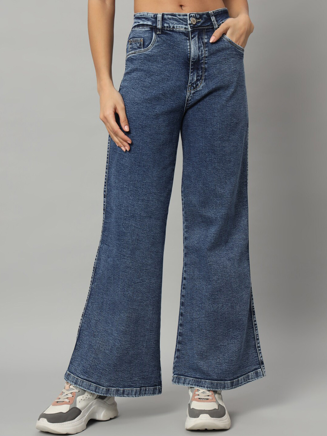 

BROOWL Women Straight Fit High-Rise Clean Look Cotton Denim Jeans, Blue