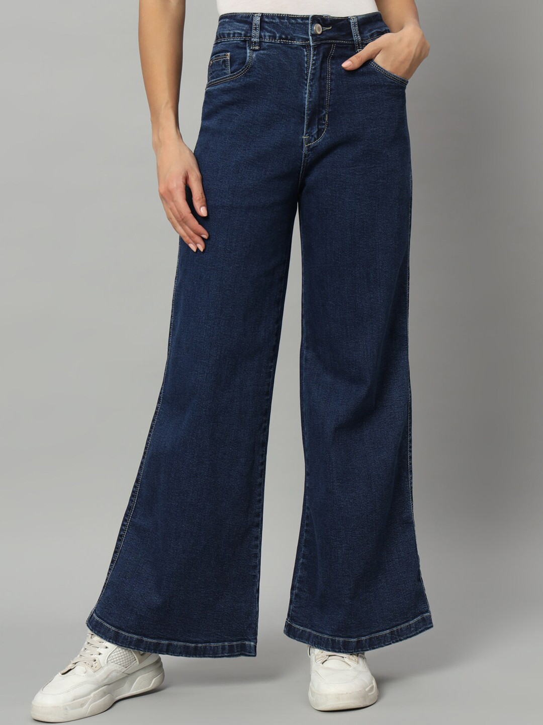

BROOWL Women Straight Fit High-Rise Clean Look Stretchable Jeans, Blue