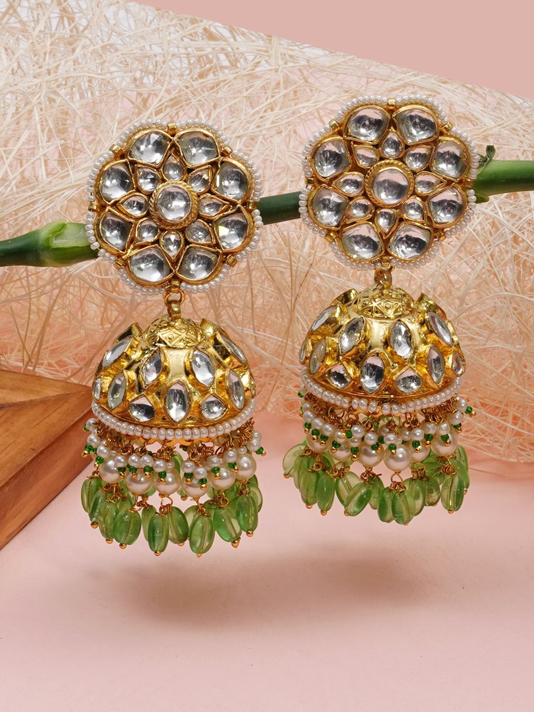 

Designbox Alloy Kundan Studded Classic Jhumkas, Gold