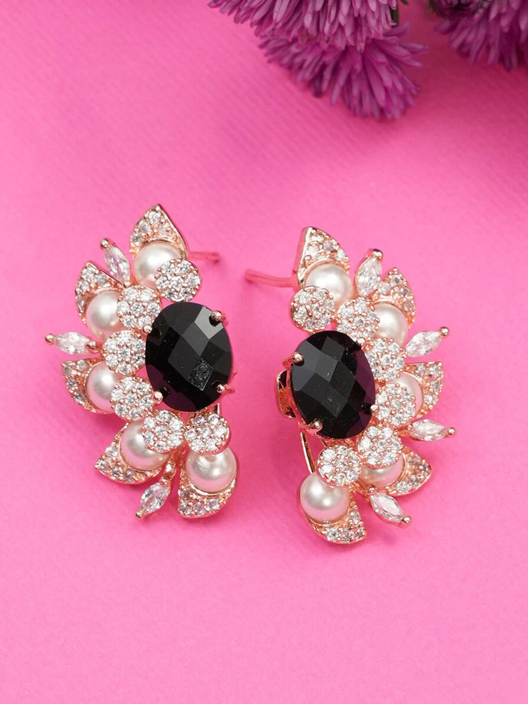 

Designbox Alloy CZ Studded Floral Studs Earrings, Gold
