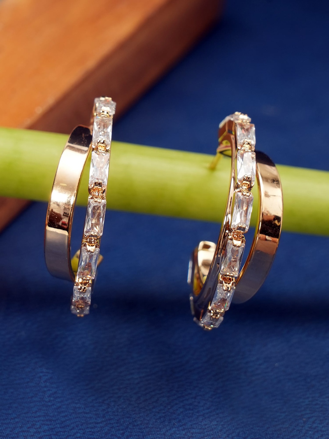 

Designbox Alloy Cubic Zirconia Circular Half Hoop Earrings, Gold
