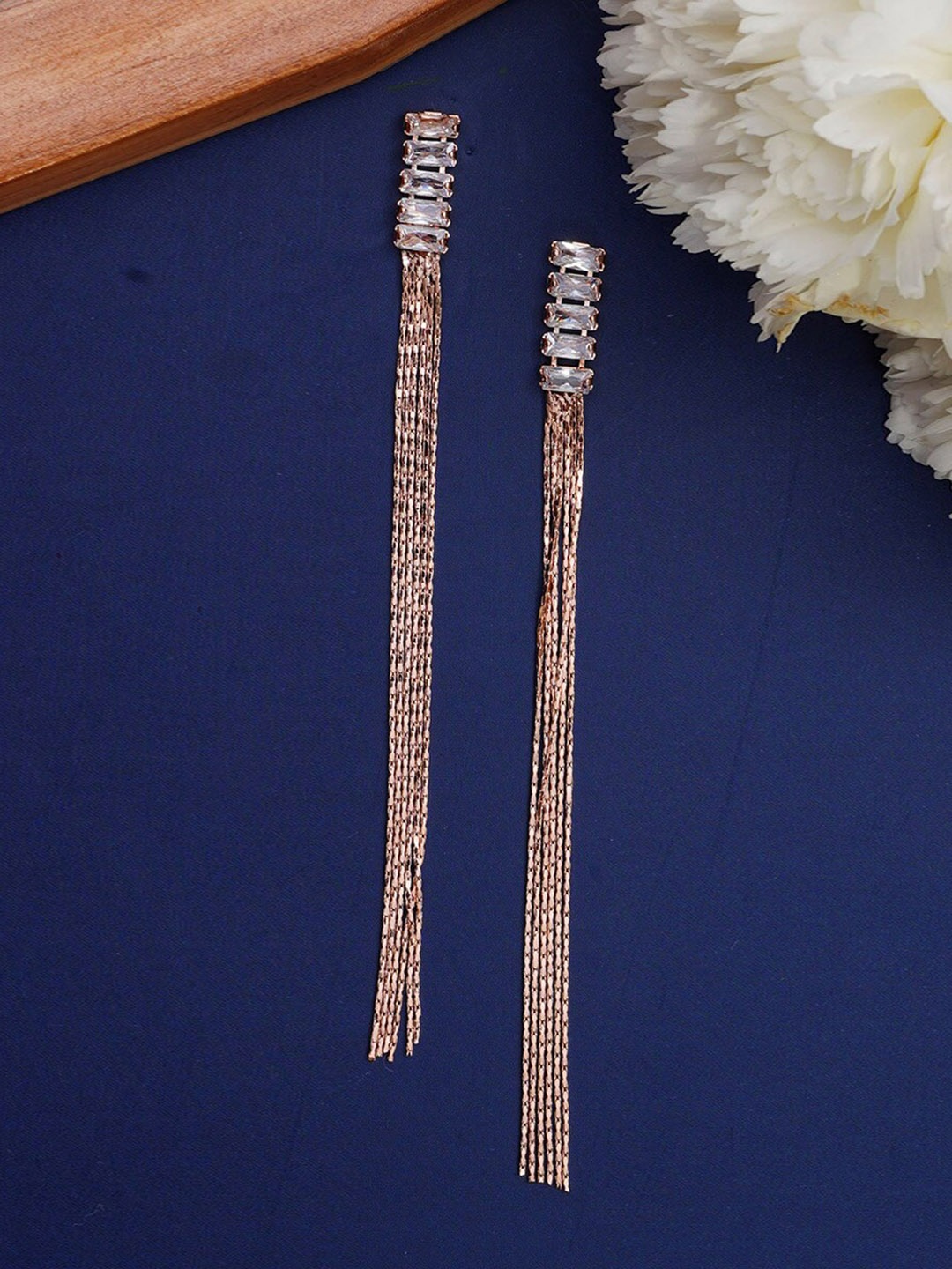 

Designbox Alloy Cubic Zirconia Tasseled Drop Earrings, Rose gold