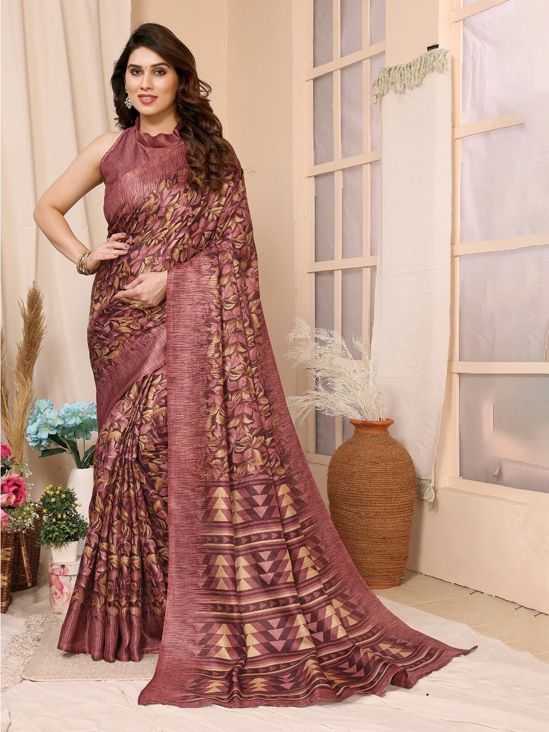 

PHORIA STYLE Ethnic Motifs Printed Designer Saree, Maroon