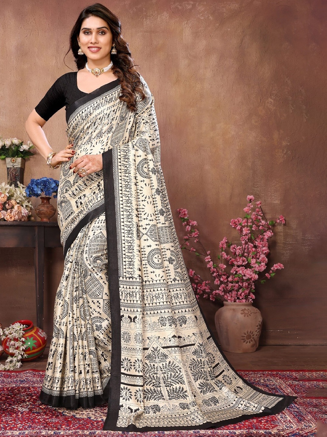 

PHORIA STYLE Ethnic Motifs Printed Designer Saree, Black