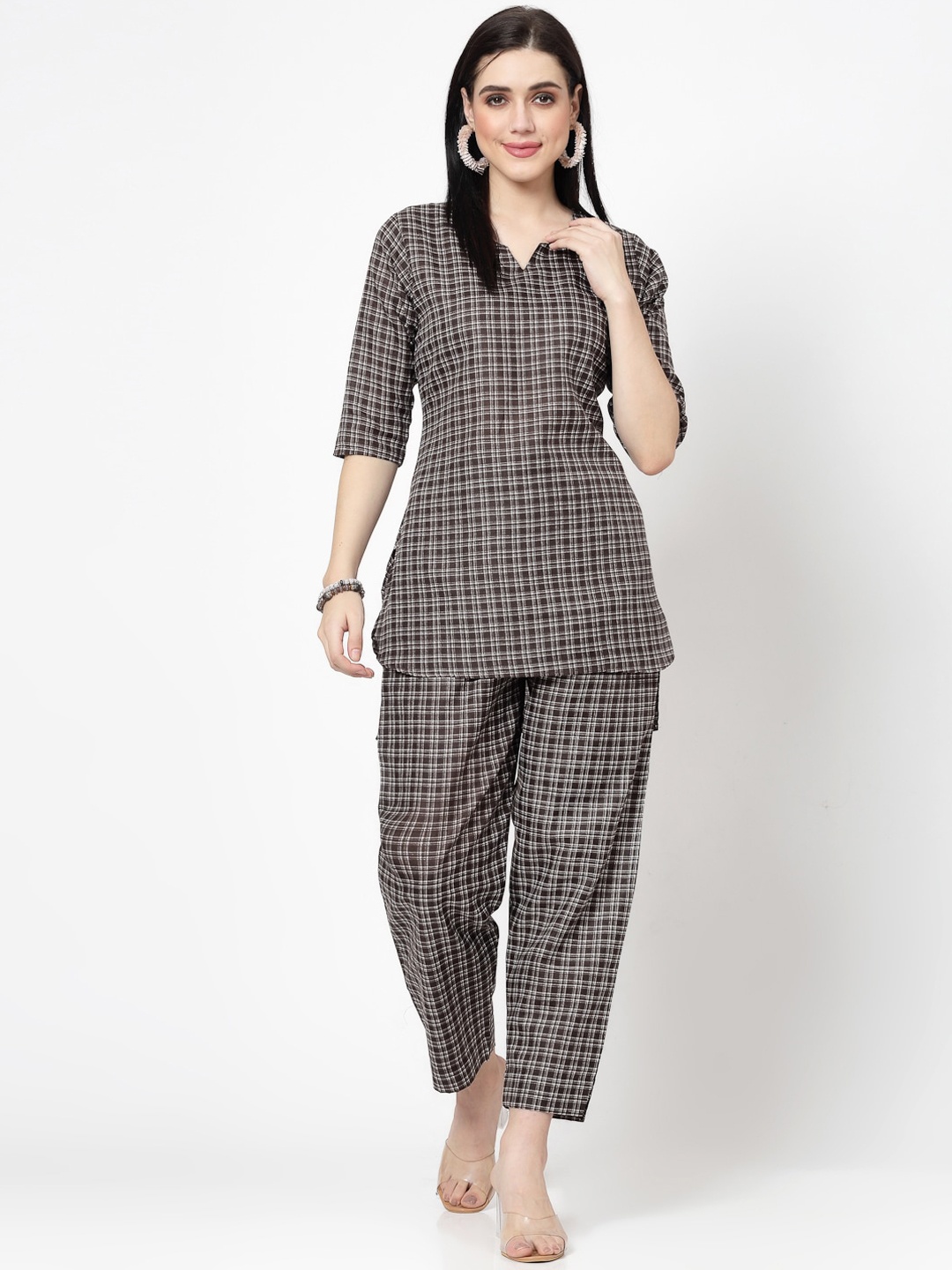

ISHQY Checkes Printed Regular Co-Ords, Black