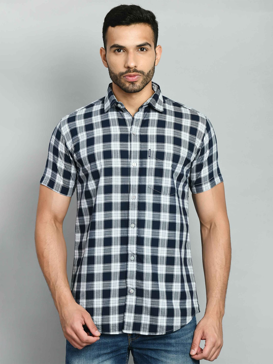 

SQUIREHOOD Smart Skinny Fit Gingham Checks Opaque Cotton Casual Shirt, White