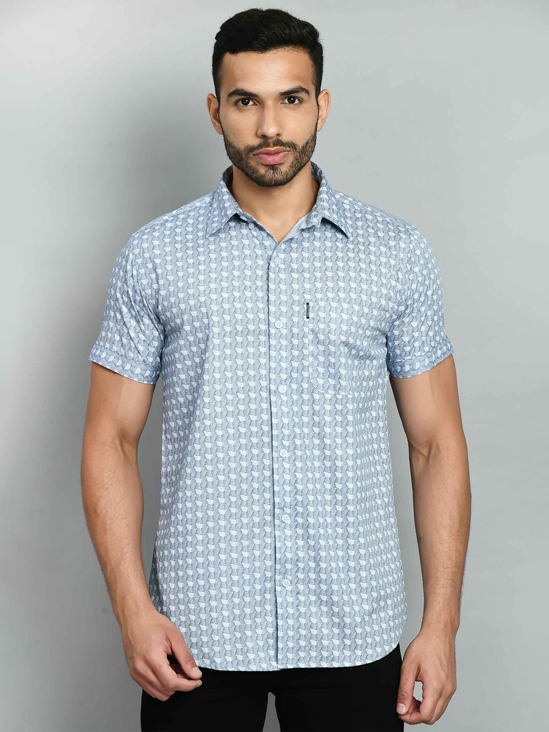 

SQUIREHOOD Smart Skinny Fit Abstract Printed Opaque Casual Shirt, Blue