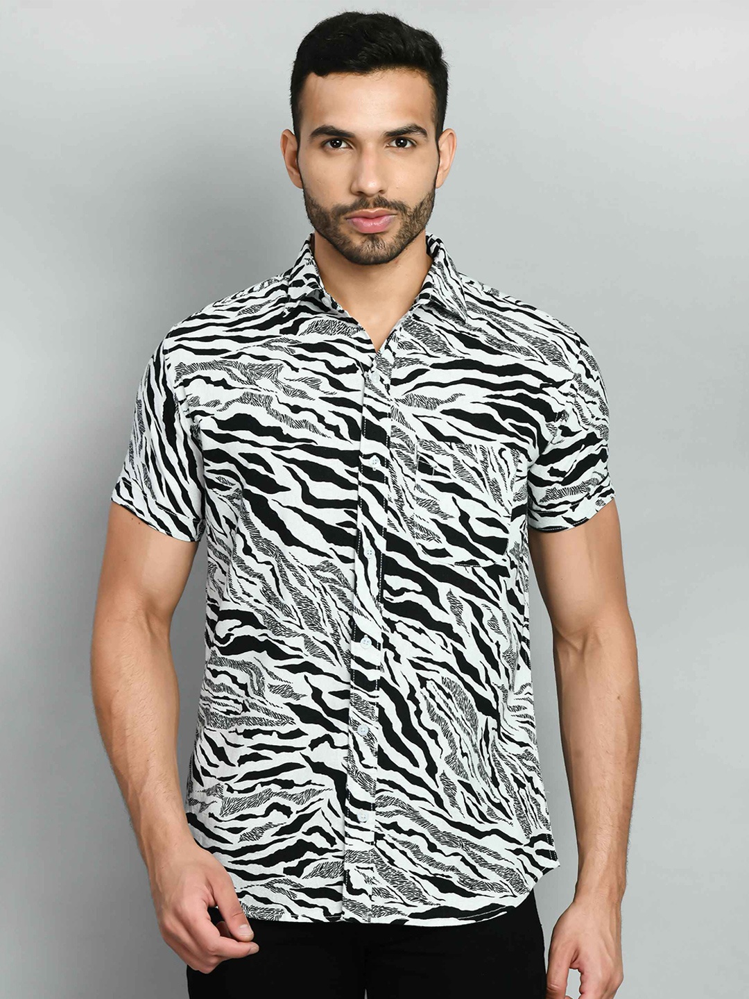 

SQUIREHOOD Smart Skinny Fit Spread Collar Printed Linen Casual Shirt, Na