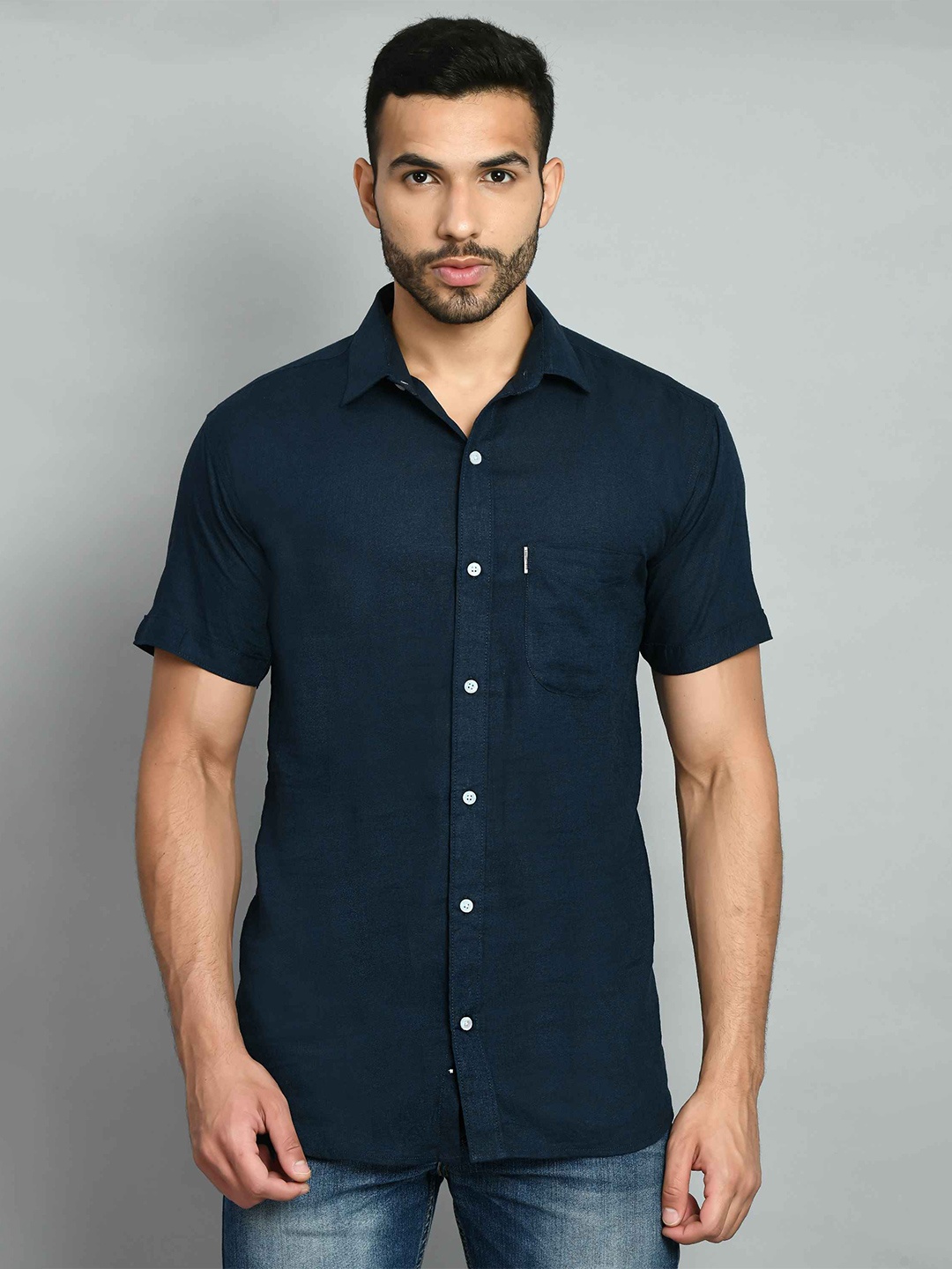 

SQUIREHOOD Smart Skinny Fit Opaque Casual Shirt, Navy blue