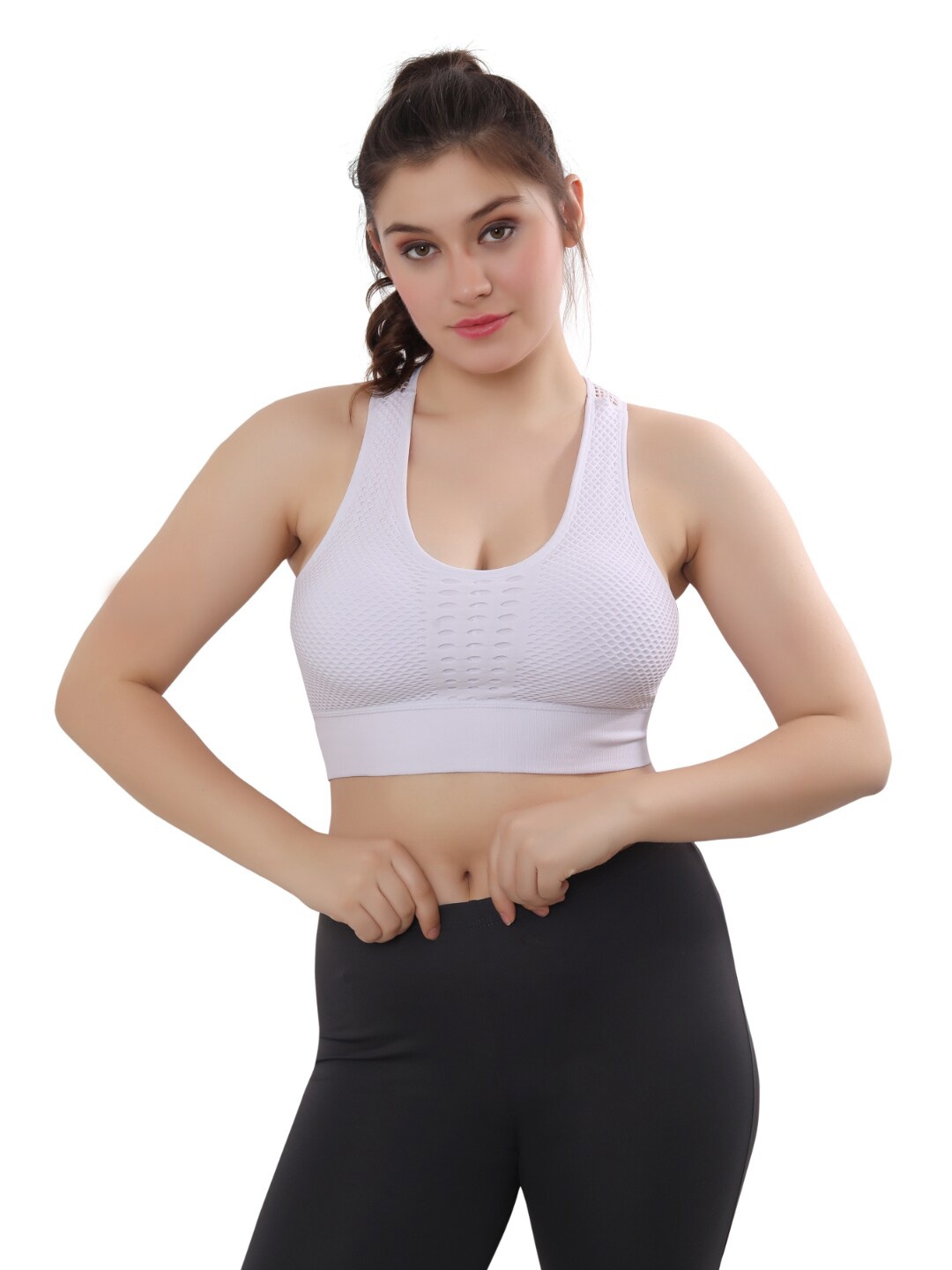 

Bella Voste Geometric Self Design Full Coverage Rapid-Dry Workout Bra With All Day Comfort, White