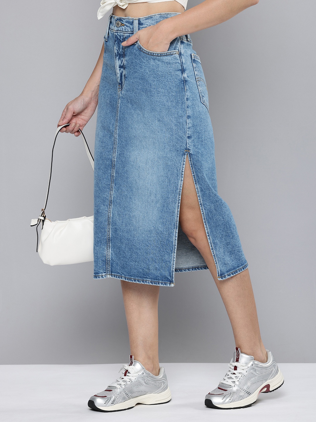 

Levis Women A-line Midi Denim Skirt, Blue