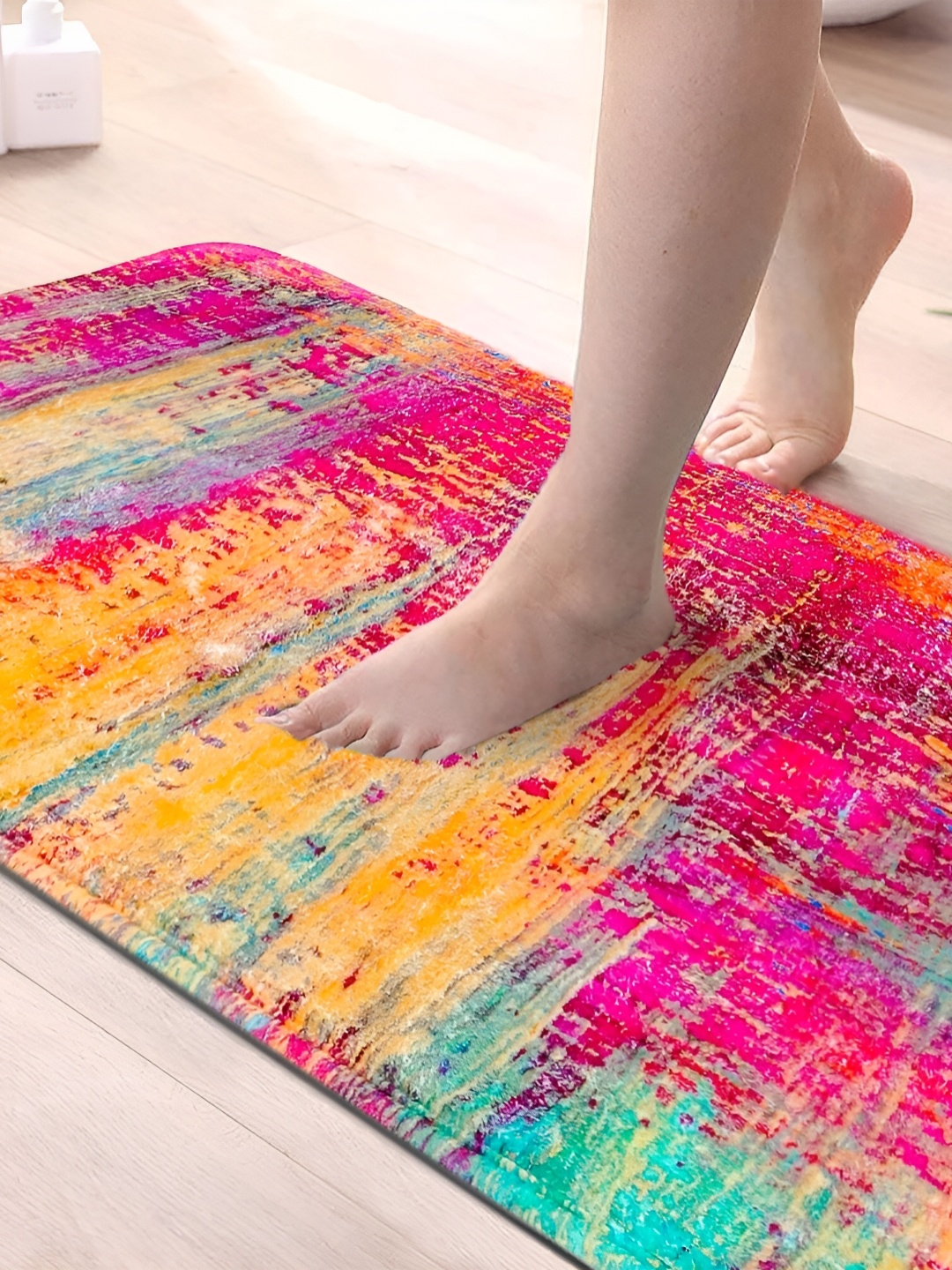 

Yellow Weaves Pink & Yellow Self-designed 500 GSM Non-Slip Bath Rug