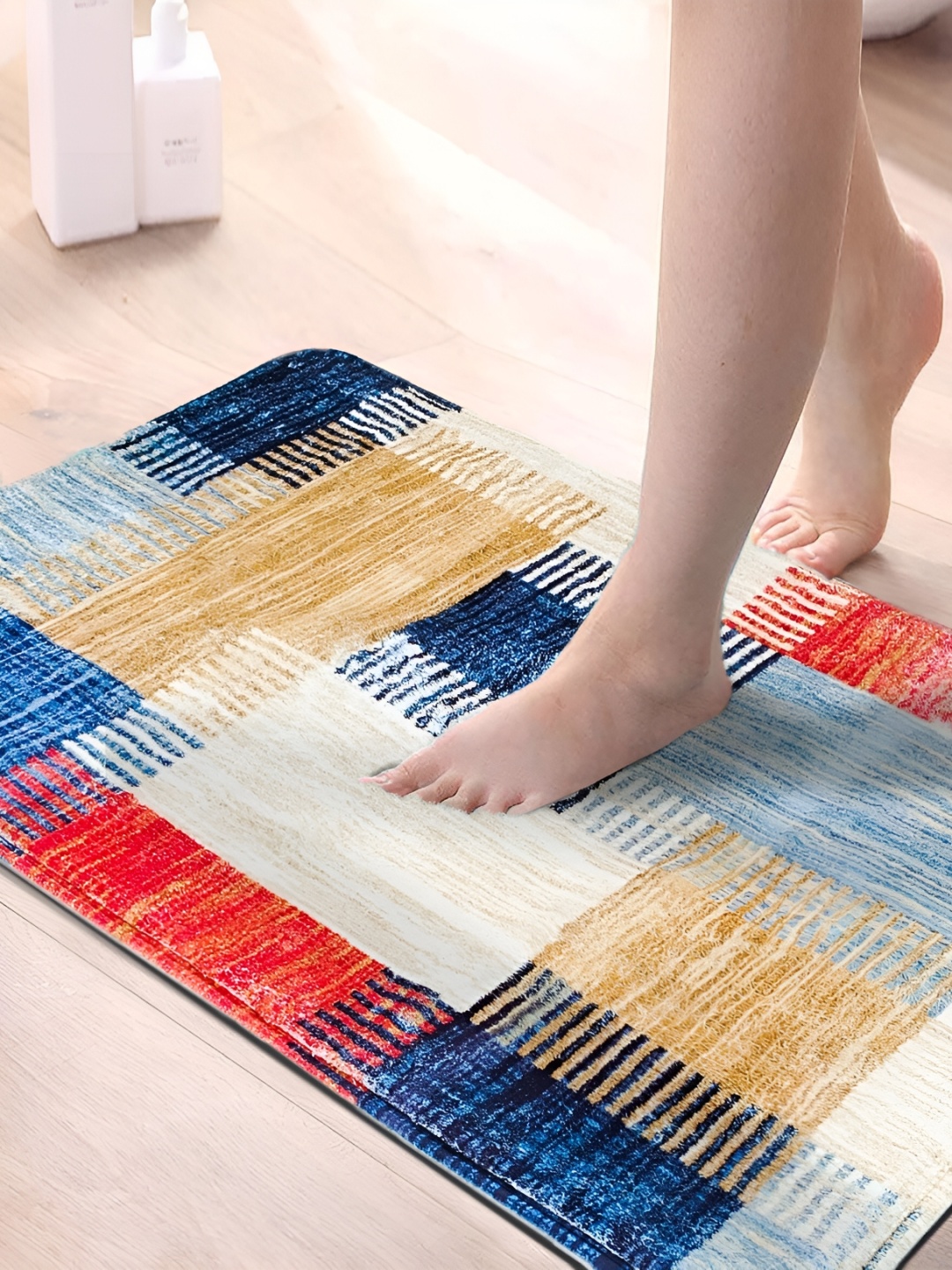 

Yellow Weaves White & Blue Self-designed Non-Slip Bath Rug