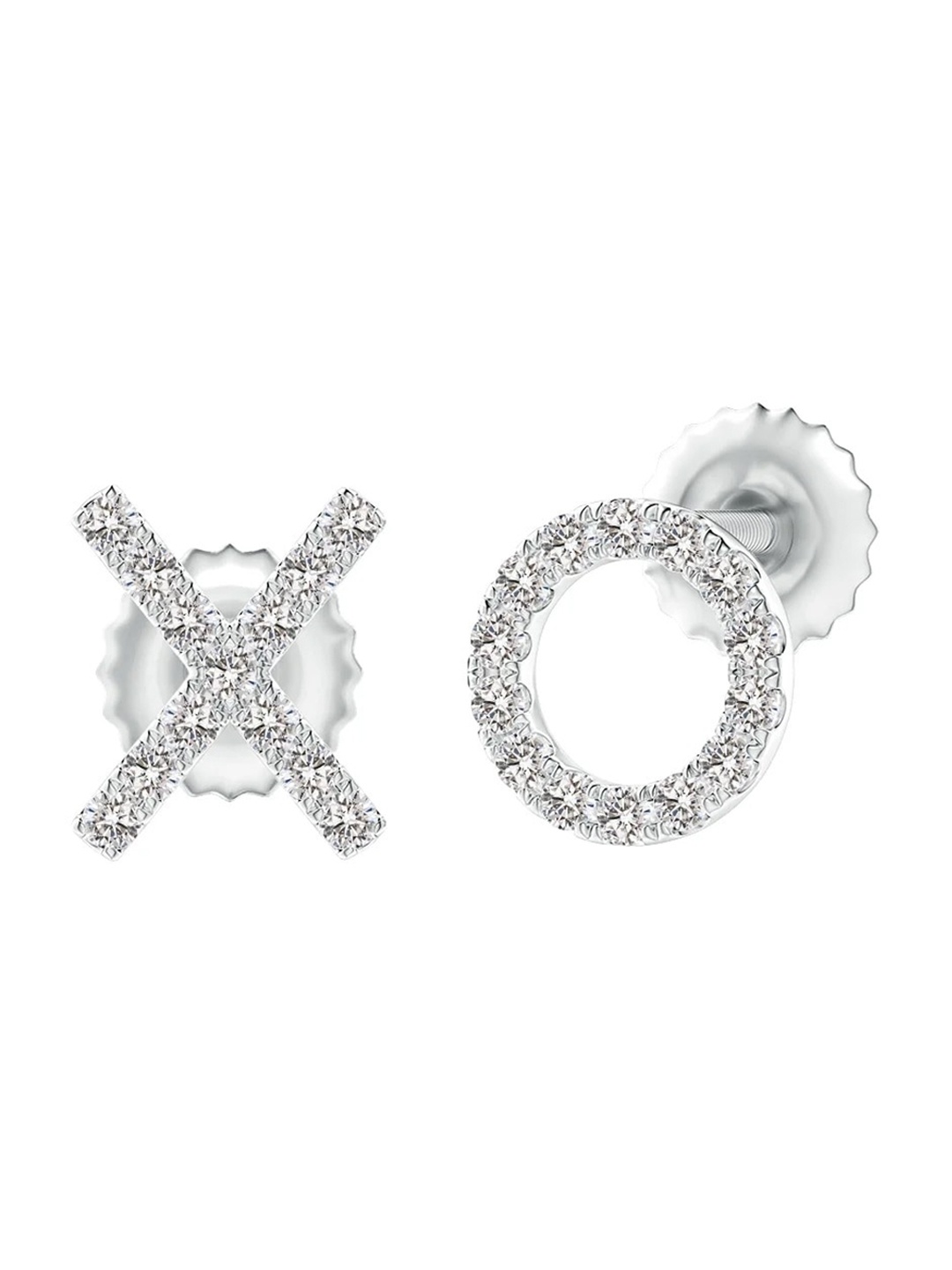 

Angara 18KT White Gold Pave-Set Natural Diamond XO Stud Earrings, Silver