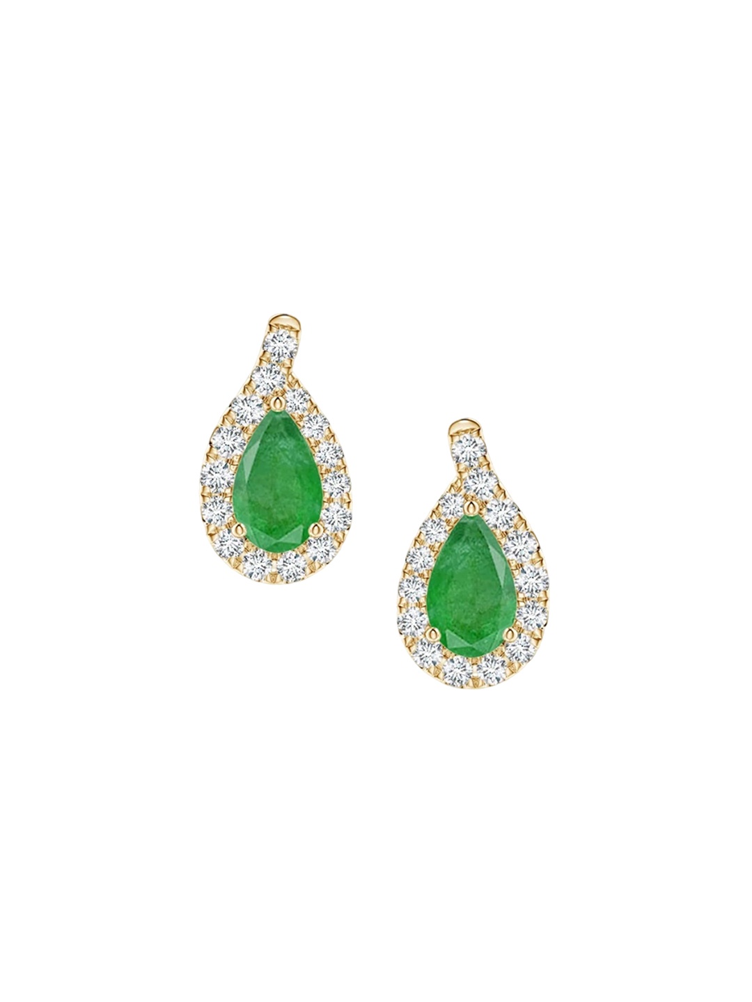 

Angara 18KT Yellow Gold Pear Emerald Earrings with Diamond Swirl Frame