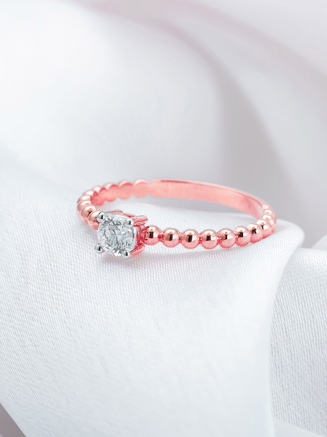 

GIVA Splendour 18KT Rose Gold Diamond Studded Finger Ring-1.62 gm