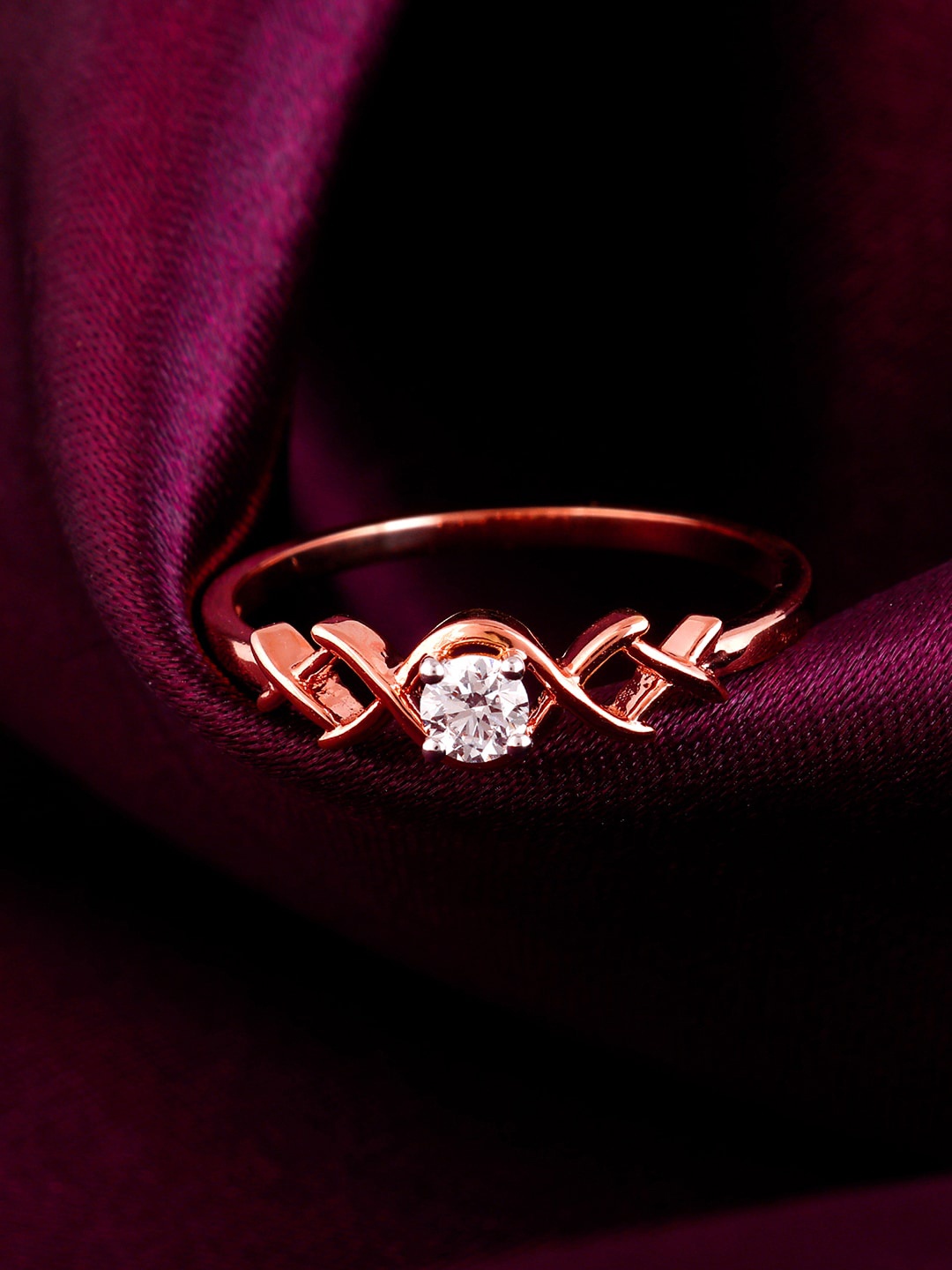 

GIVA Timeless Grace 18KT Rose Gold Diamond Studded Finger Ring-1.58 gm