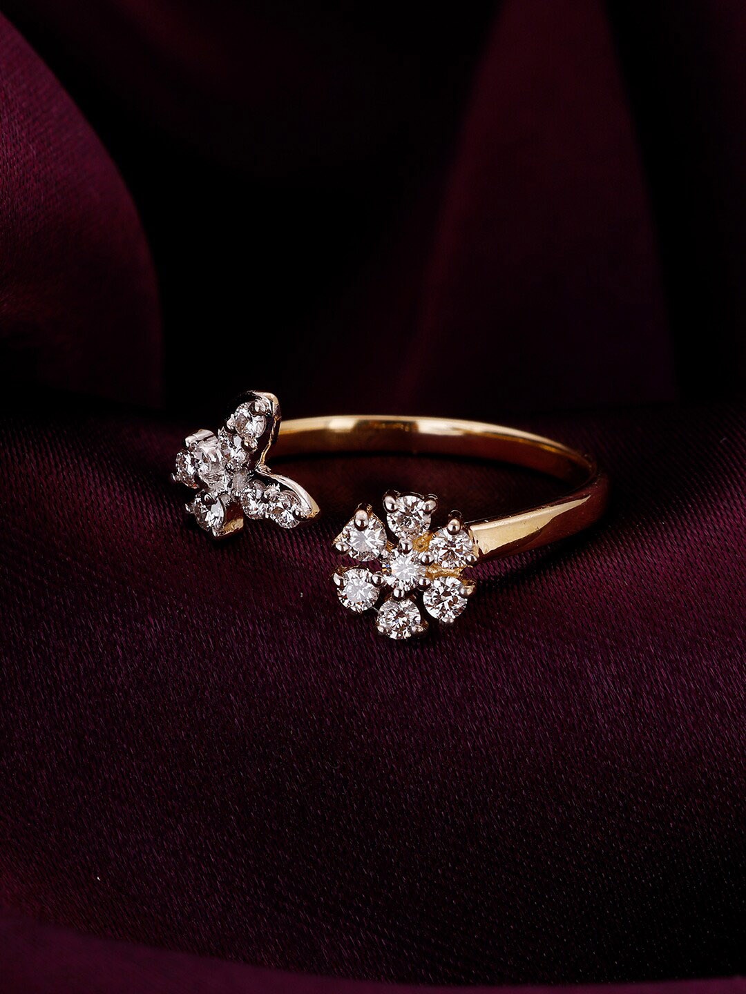 

GIVA Nectar 14KT Gold Diamond Studded Finger Ring-1.62 gm