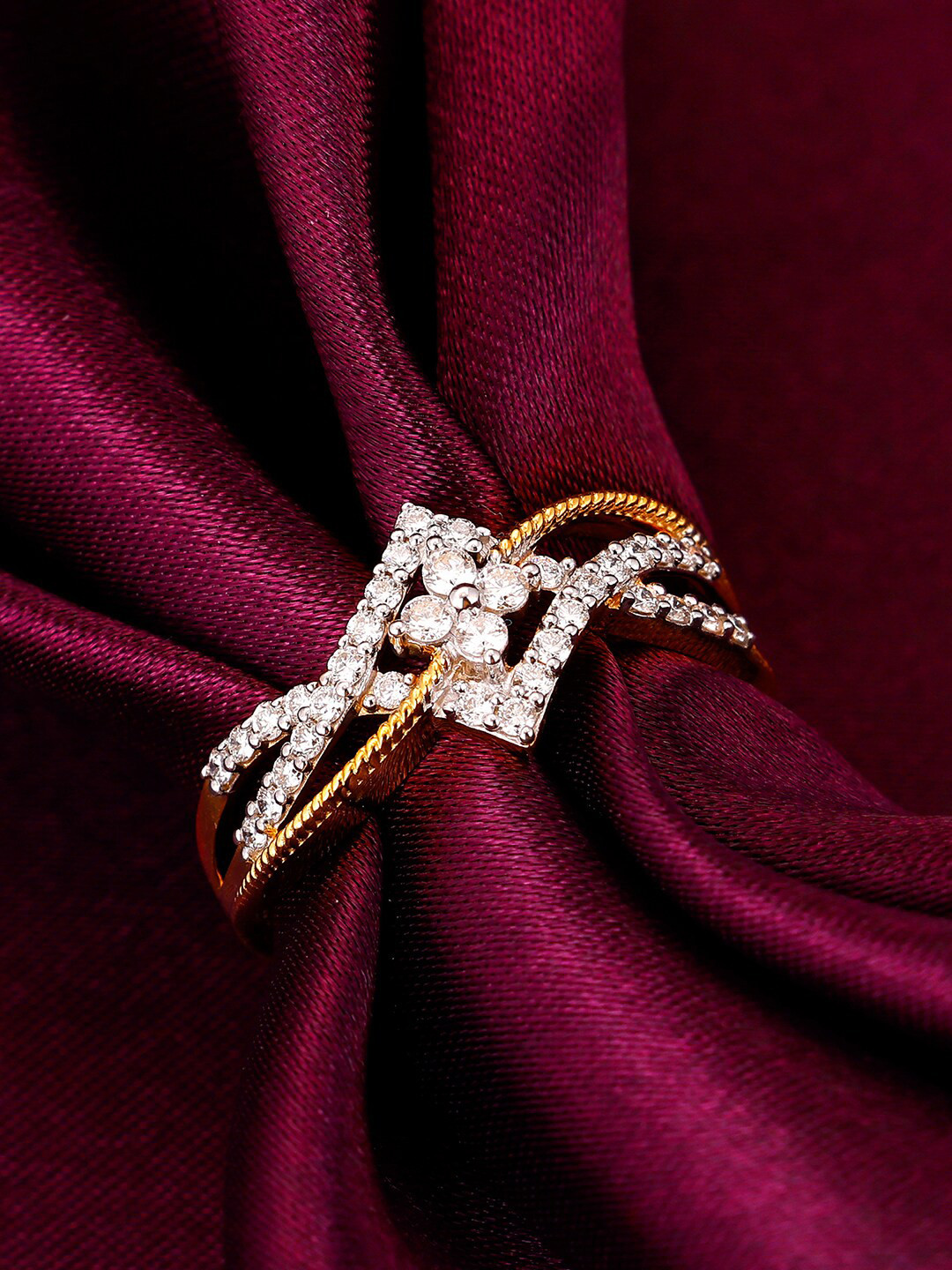 

GIVA Sparkling Rhapsody 14KT Gold Diamond Studded Finger Ring-1.96 gm