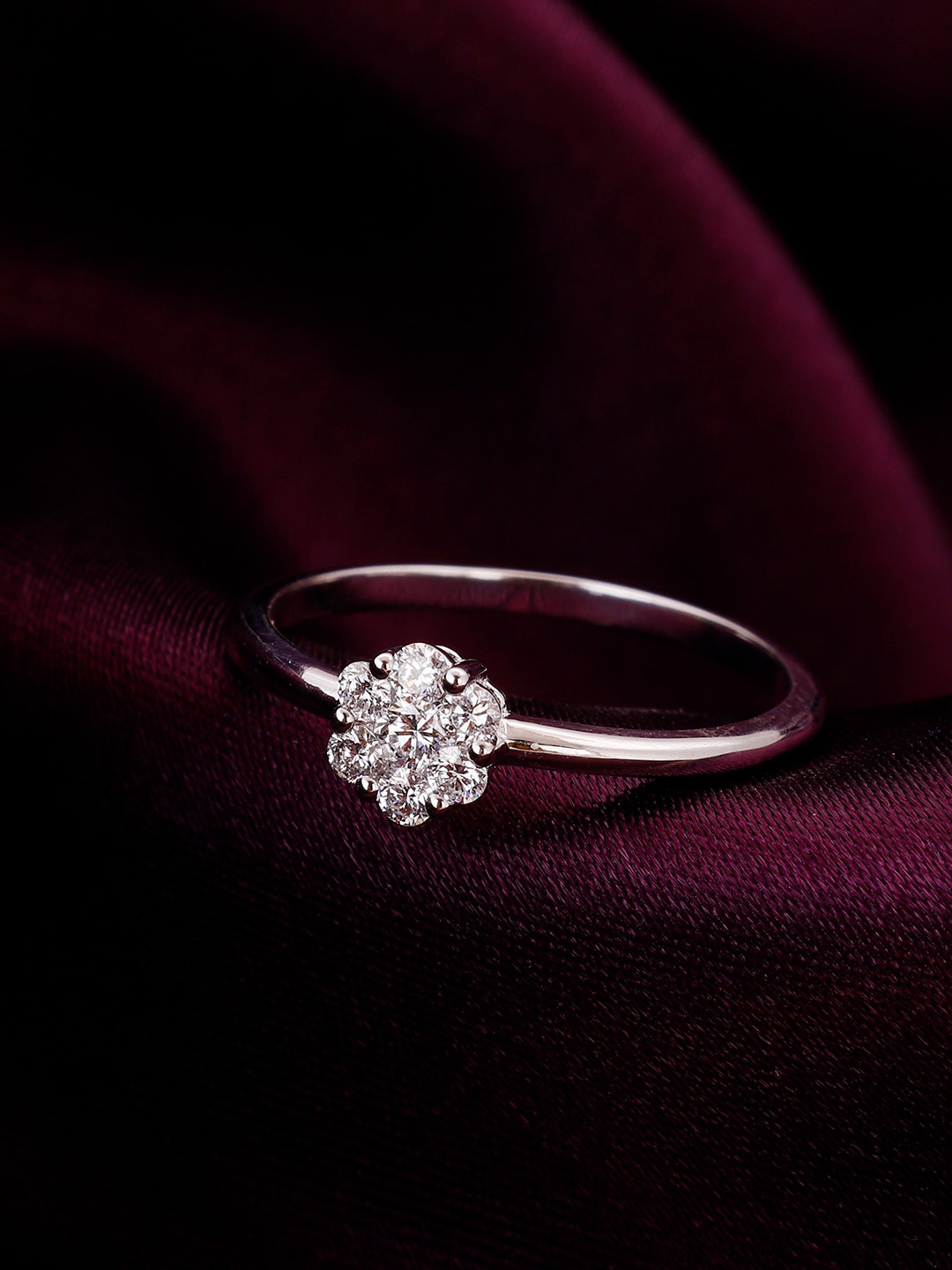 

GIVA Tender Romance 14KT White Gold Diamond Studded Finger Ring-1.37 gm, Silver