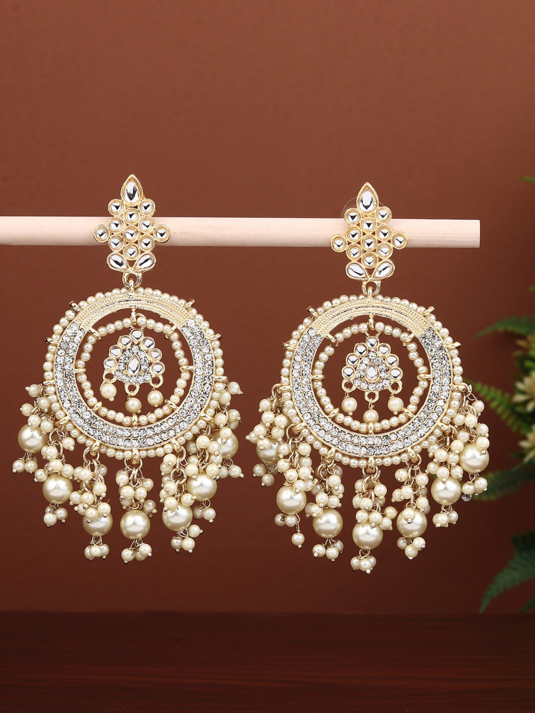 

Anvik Gold-Plated Stone Studded & Beaded Circular Chandbalis