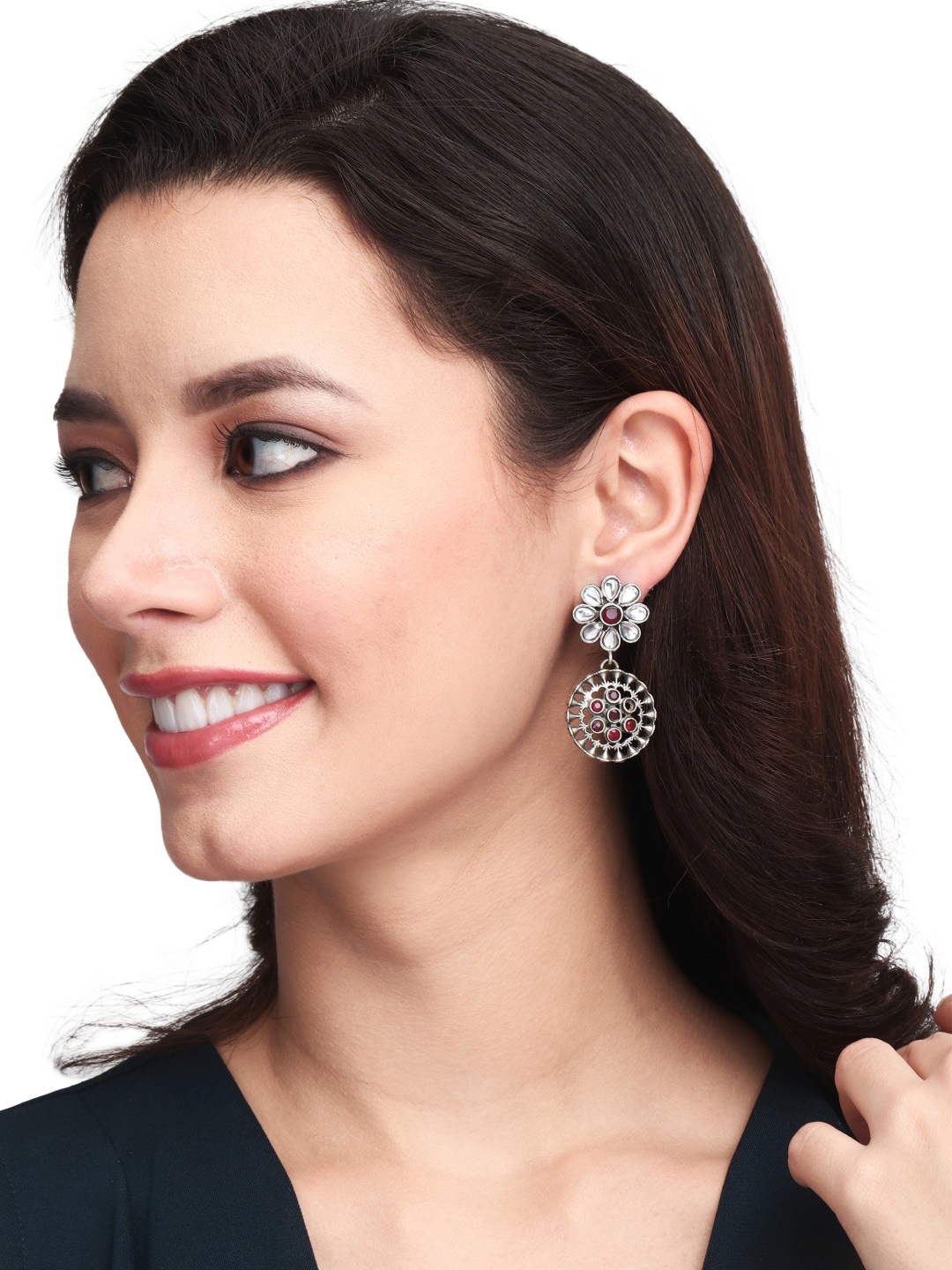 

Anvik Silver-Plated Contemporary Oxidised Drop Earrings
