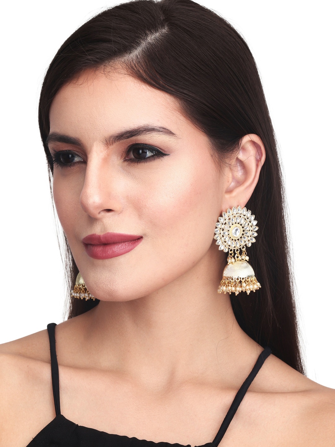 

Anvik Gold-Plated Stone Studded Classic Jhumkas