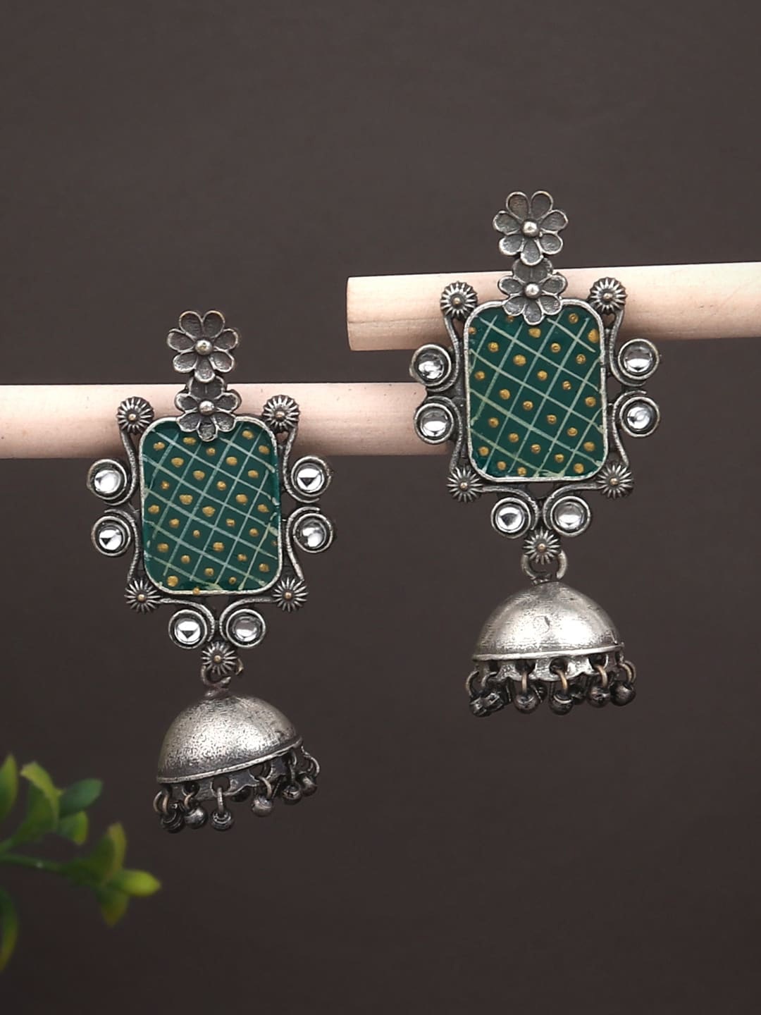 

Anvik Silver-Plated Contemporary Oxidised Jhumkas